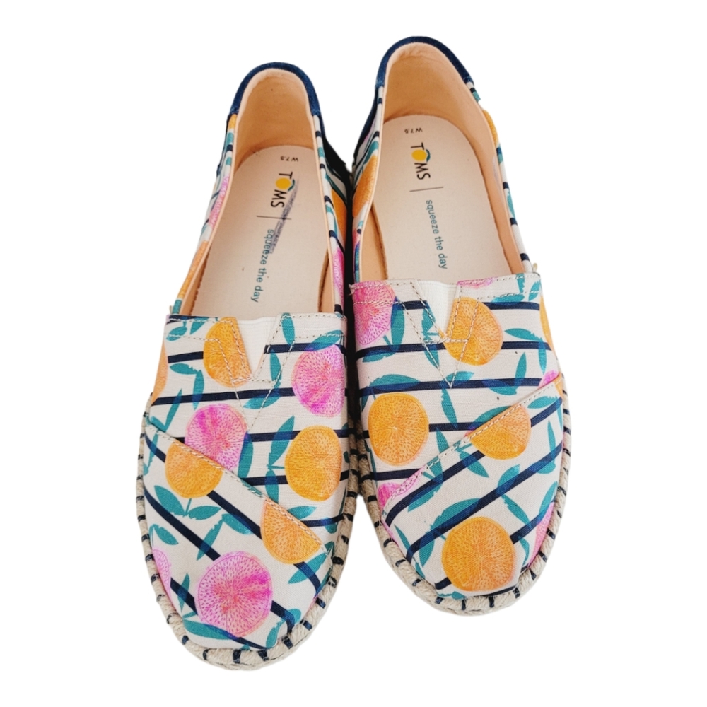 Toms Classic Citrus Oranges Espadrille Stripe Slip On Shoes Size W  7.5 - Picture 5 of 6